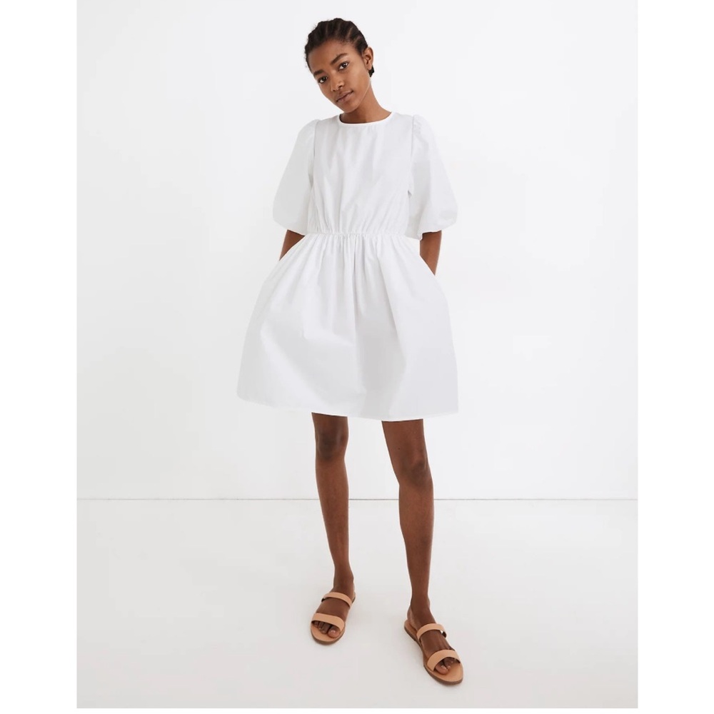 Madewell Poplin Bubble Sleeve Dress White 6